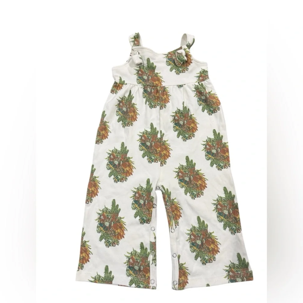 Kate Quinn Organic Tie Overall Gaucho Jumpsuit, Fall Cactus Floral 18-24 mo